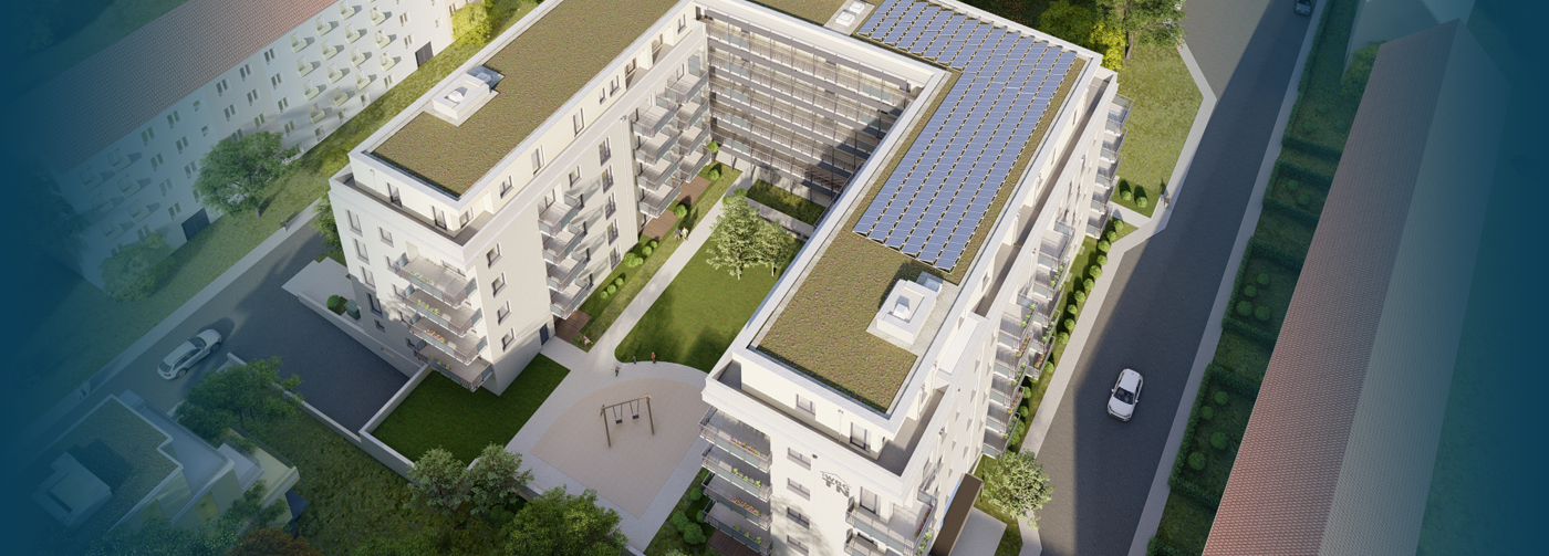 WBGTN_EichbuschKarree_06 Blick von oben in den Innenhof des Neubau EichbuschKarree der WBG "Treptow Nord"